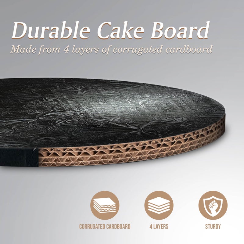 Cakebon Round Cake Boards - Sturdy 1/2 Thick Drums - 12 Inch Professional Fully Wrapped Edges Black 6-Pack - Image 3